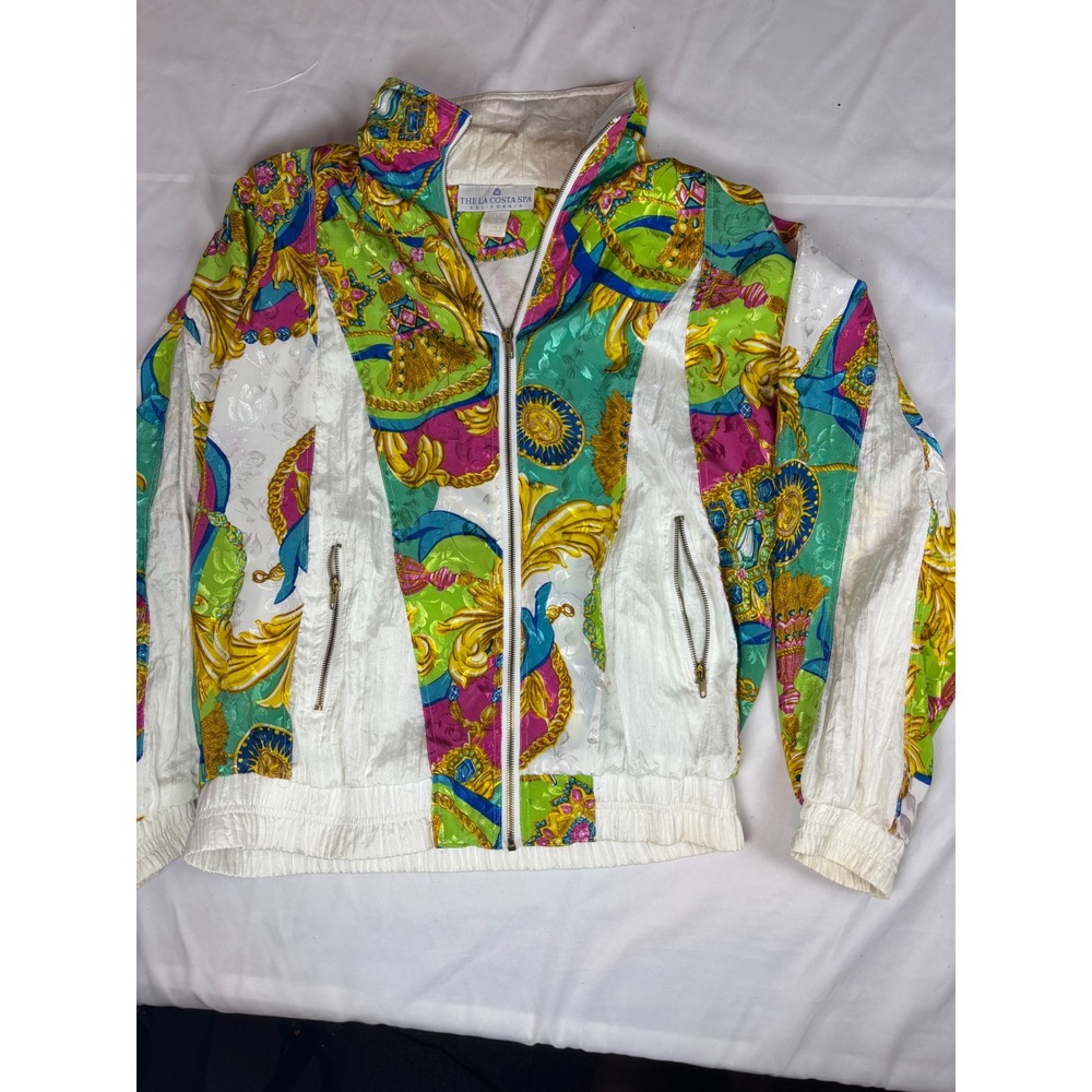 Vintage La Costa Spa California Baroque Print Windbreaker Jacket Large Multi